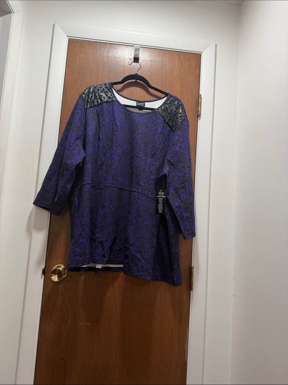 Catherines Black Label Purple & Black 3/4 Sleeve Tunic with Studded Shoulders